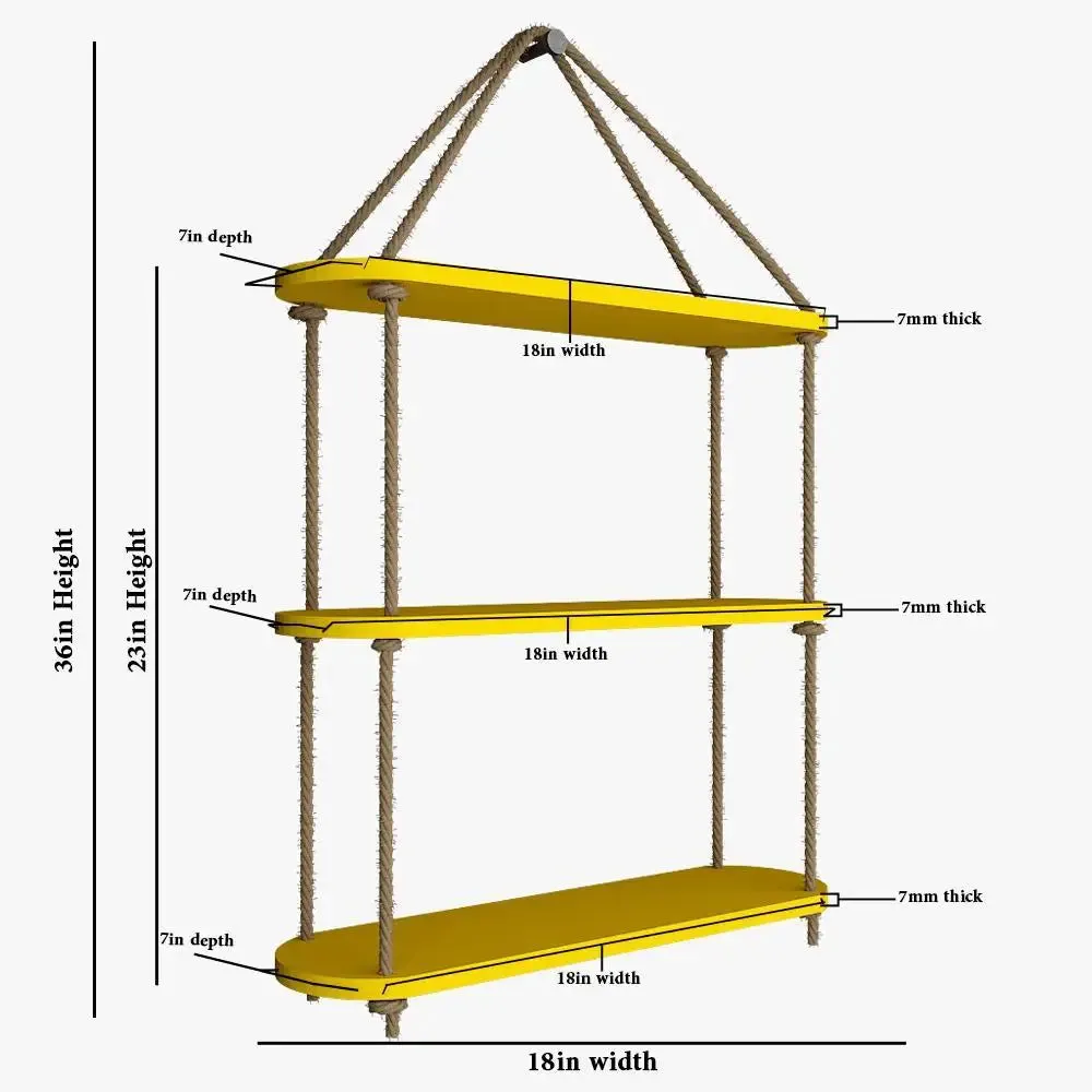 Round Corner Wooden Wall Hanging Shelf Yellow
