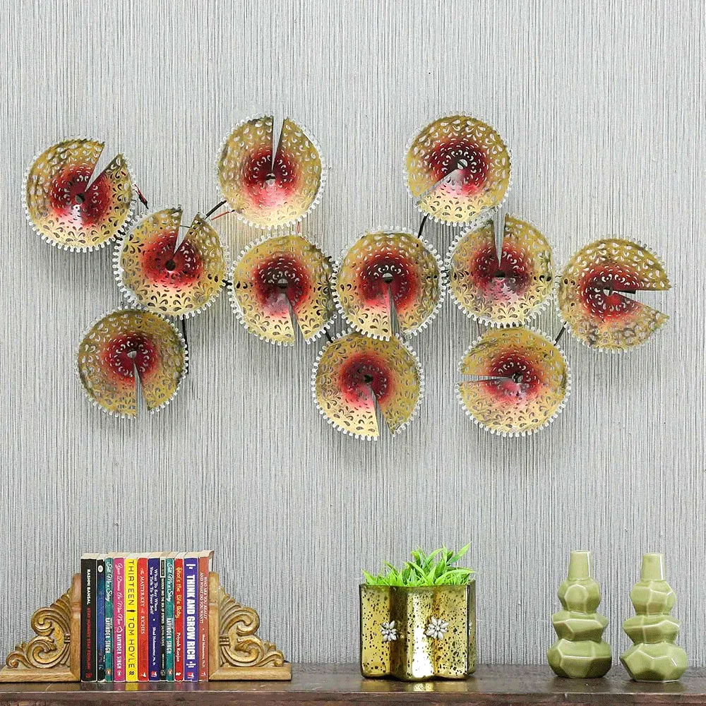Round Crafted Plates Metal Wall Art With Led