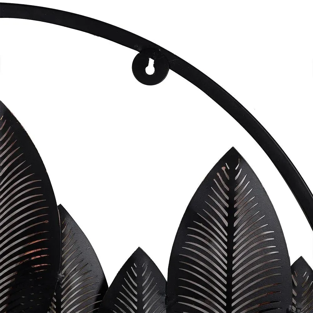 Round Etched Long Leaves Wall Décor for Living Room in Silver & Copper Color