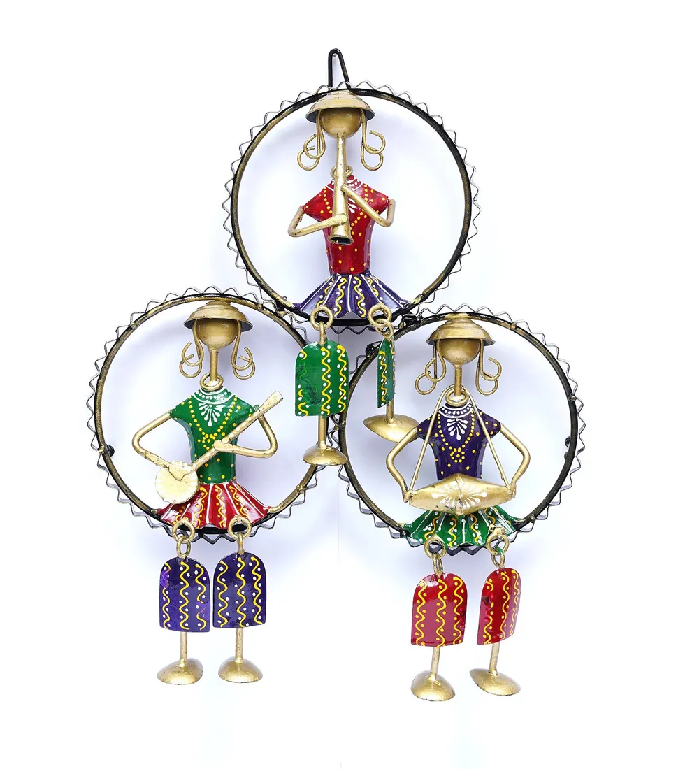 Round Framed Traditional Musicians Metal Wall Art for Living Room