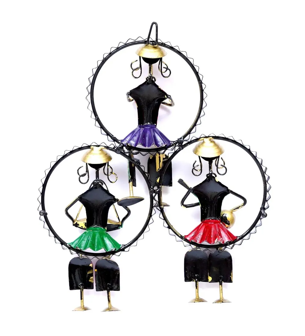 Round Framed Traditional Musicians Metal Wall Art for Living Room