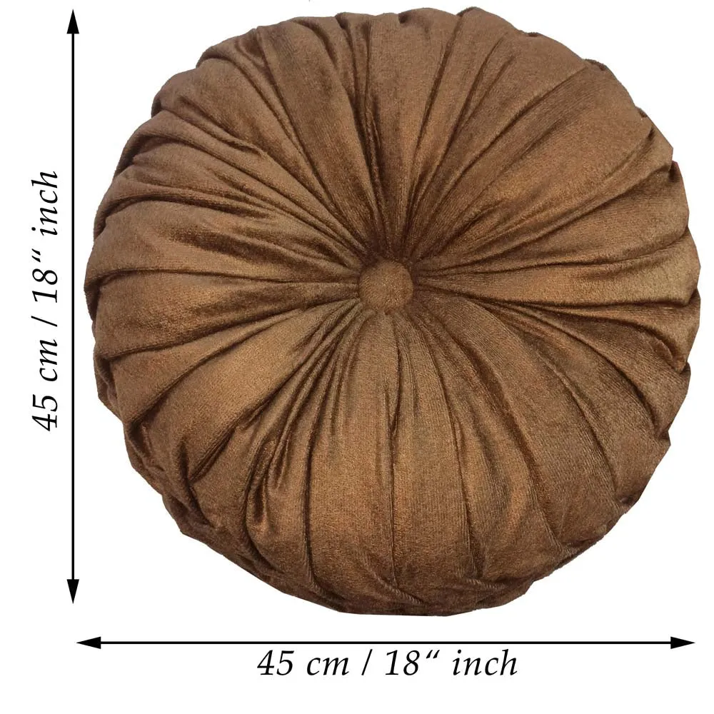 Round Hand Stitched Smoking Velvet Brown Cushion Cover With Filler