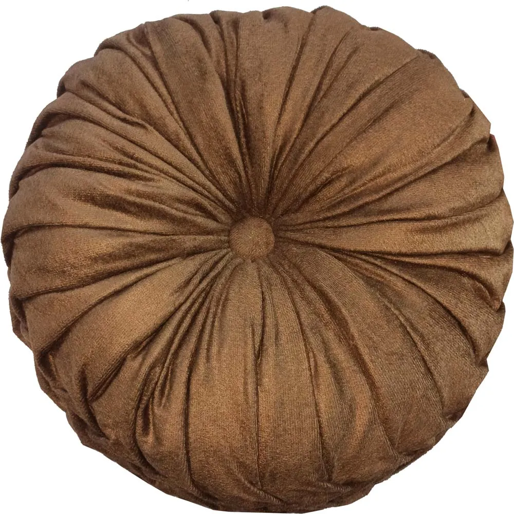 Round Hand Stitched Smoking Velvet Brown Cushion Cover With Filler