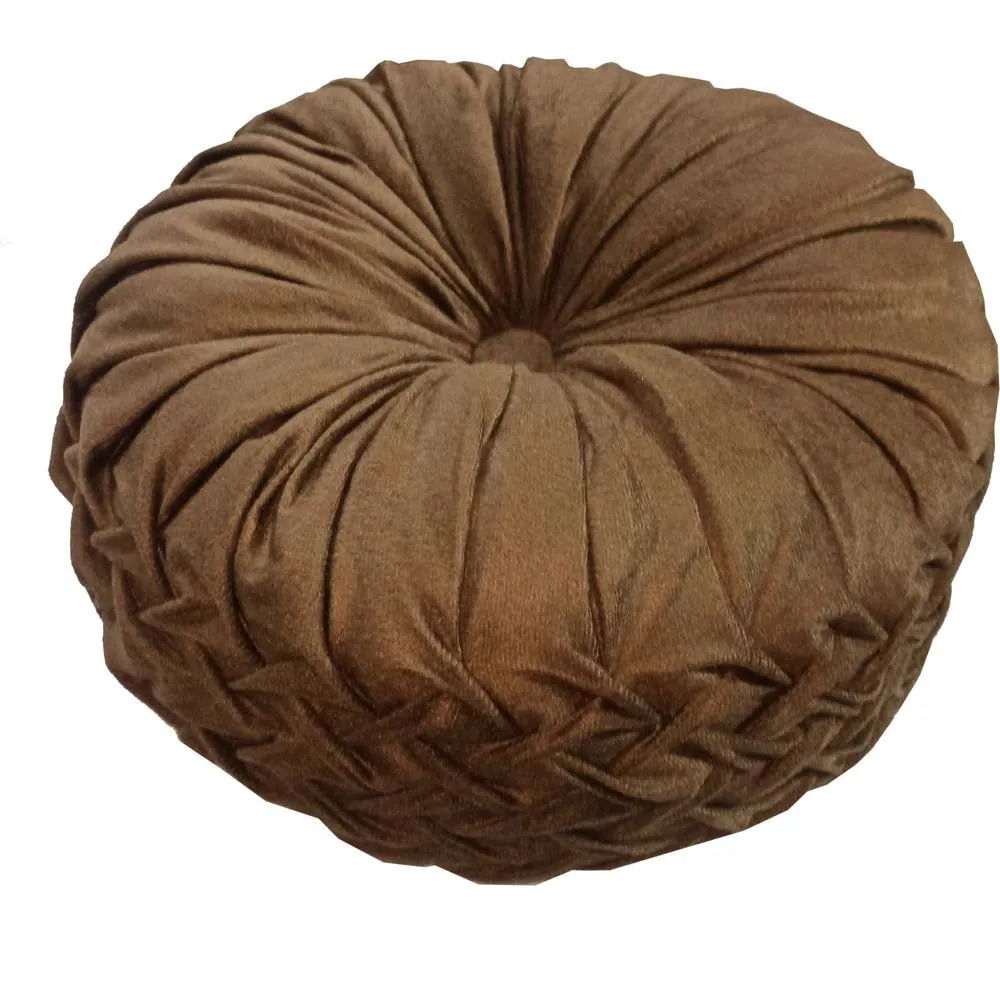 Round Hand Stitched Smoking Velvet Brown Cushion Cover With Filler
