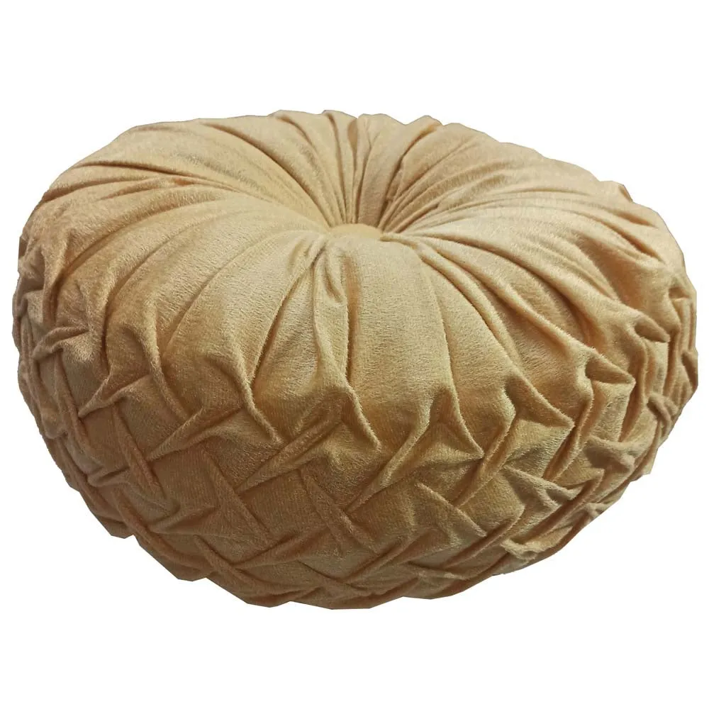 Round Hand Stitched Smoking Velvet Gold Cushion Cover With Filler