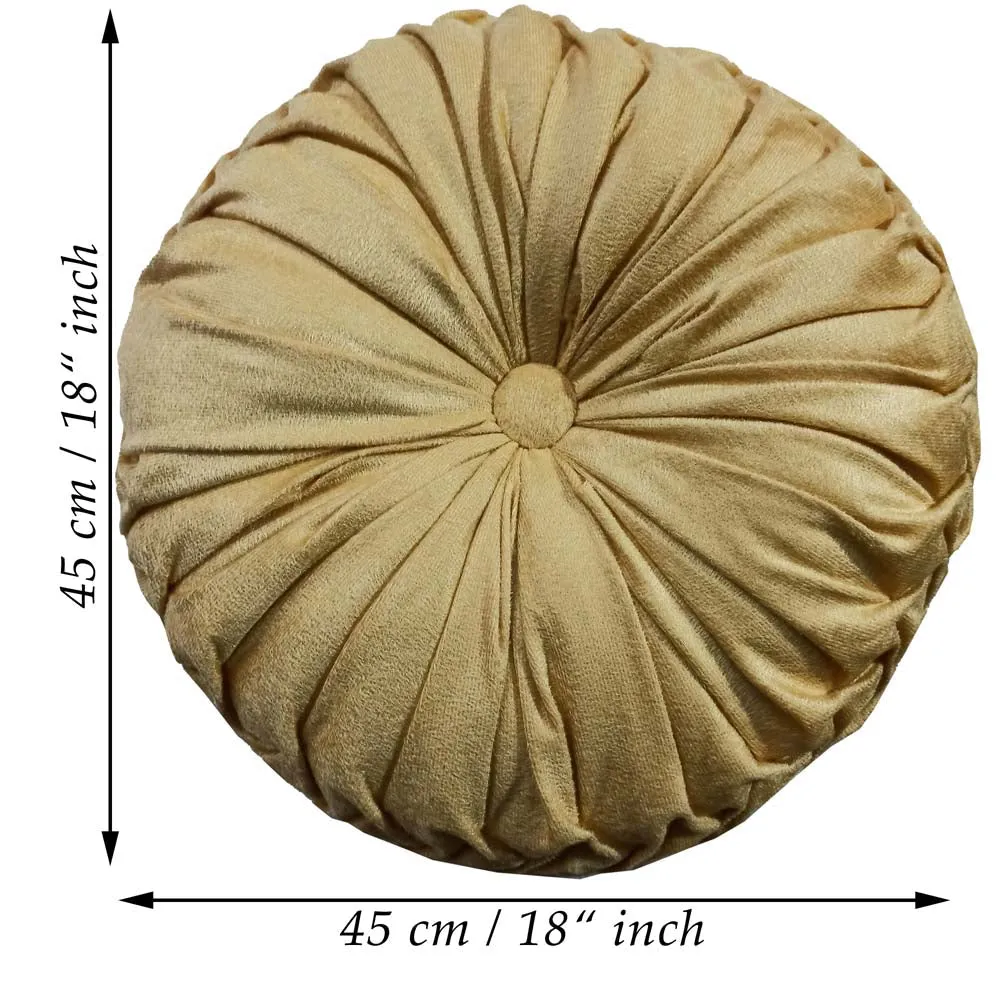 Round Hand Stitched Smoking Velvet Gold Cushion Cover With Filler