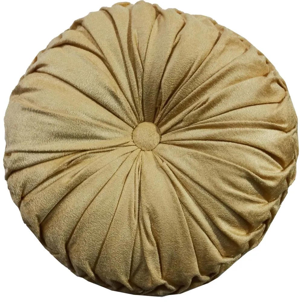 Round Hand Stitched Smoking Velvet Gold Cushion Cover With Filler