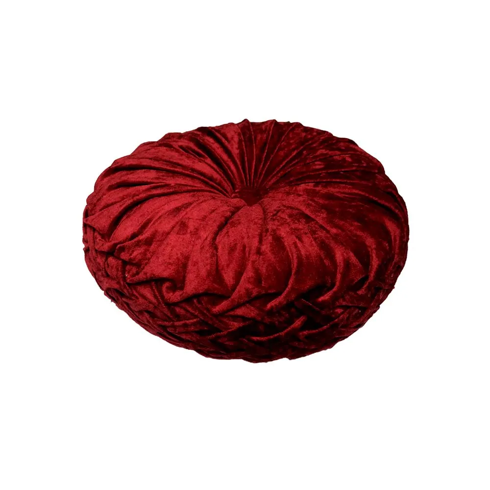 Round Hand Stitched Smoking Velvet Red Cushion Cover With Filler