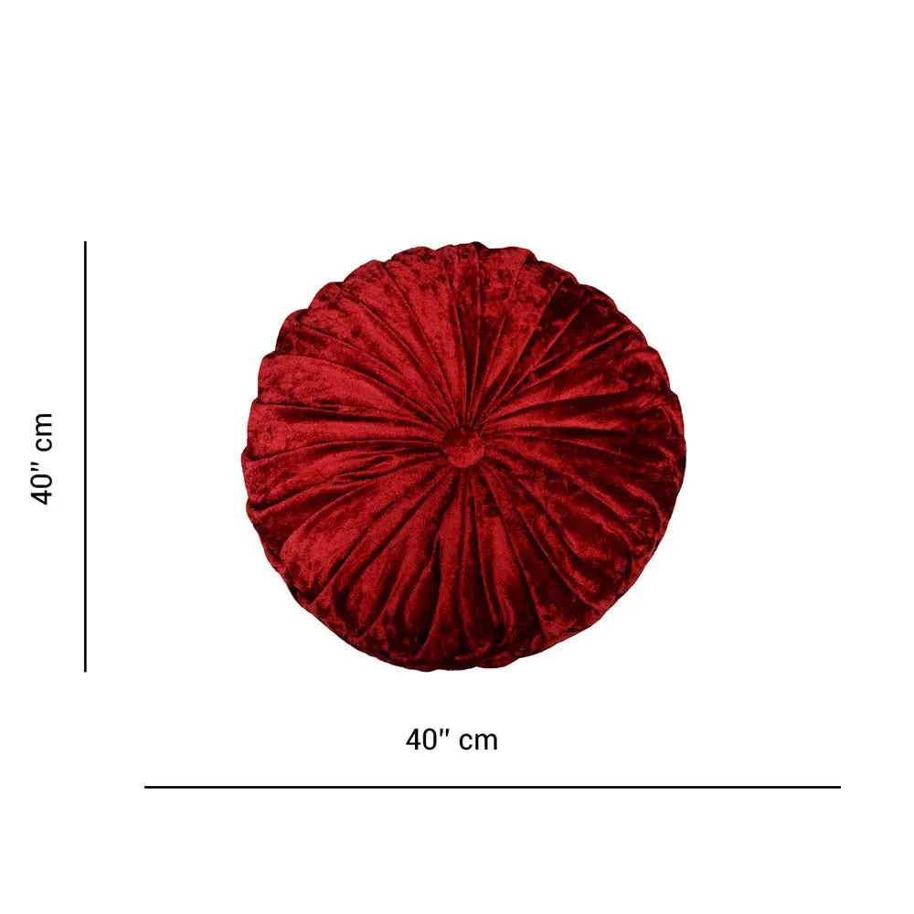 Round Hand Stitched Smoking Velvet Red Cushion Cover With Filler