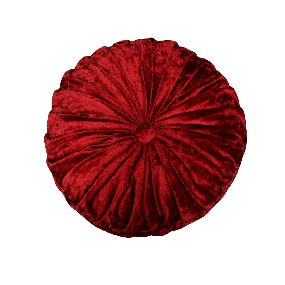 Round Hand Stitched Smoking Velvet Red Cushion Cover With Filler