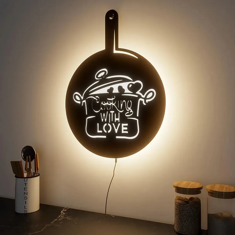 Round Love for Cooking Kitchen Backlit Acrylic Wall Decor Art Piece