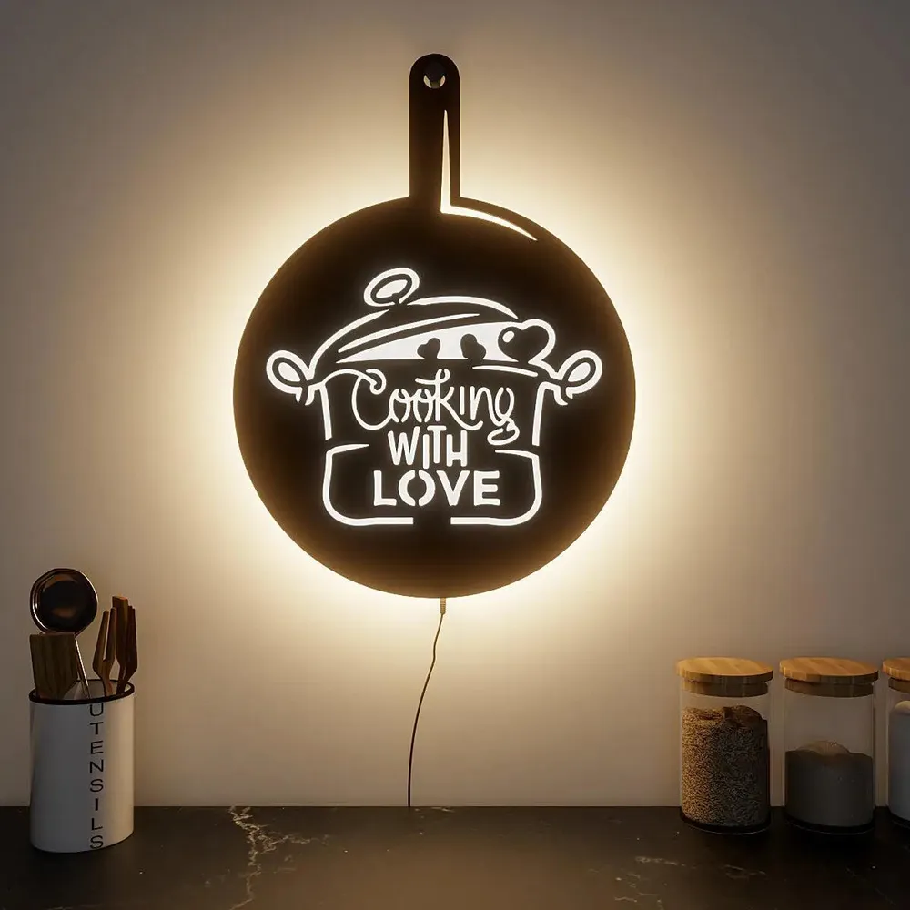 Round Love for Cooking Kitchen Backlit Acrylic Wall Decor Art Piece