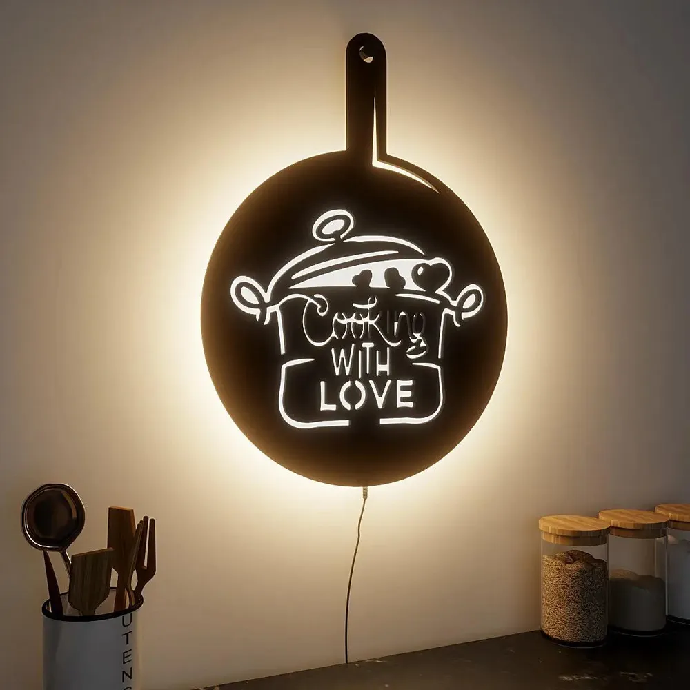 Round Love for Cooking Kitchen Backlit Acrylic Wall Decor Art Piece