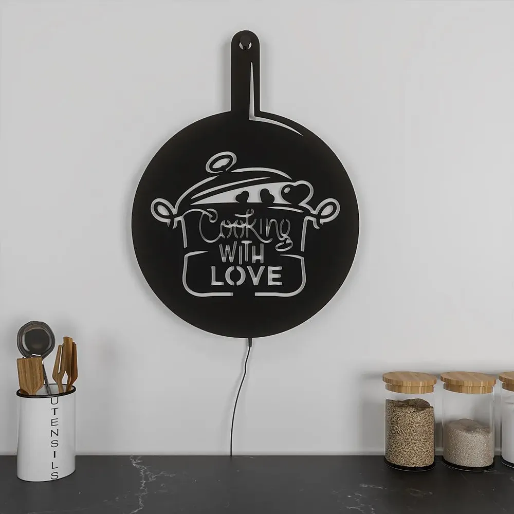 Round Love for Cooking Kitchen Backlit Acrylic Wall Decor Art Piece