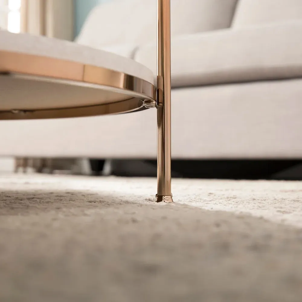 Round Metal Coffee Table In Shiny Rose Gold Edge
