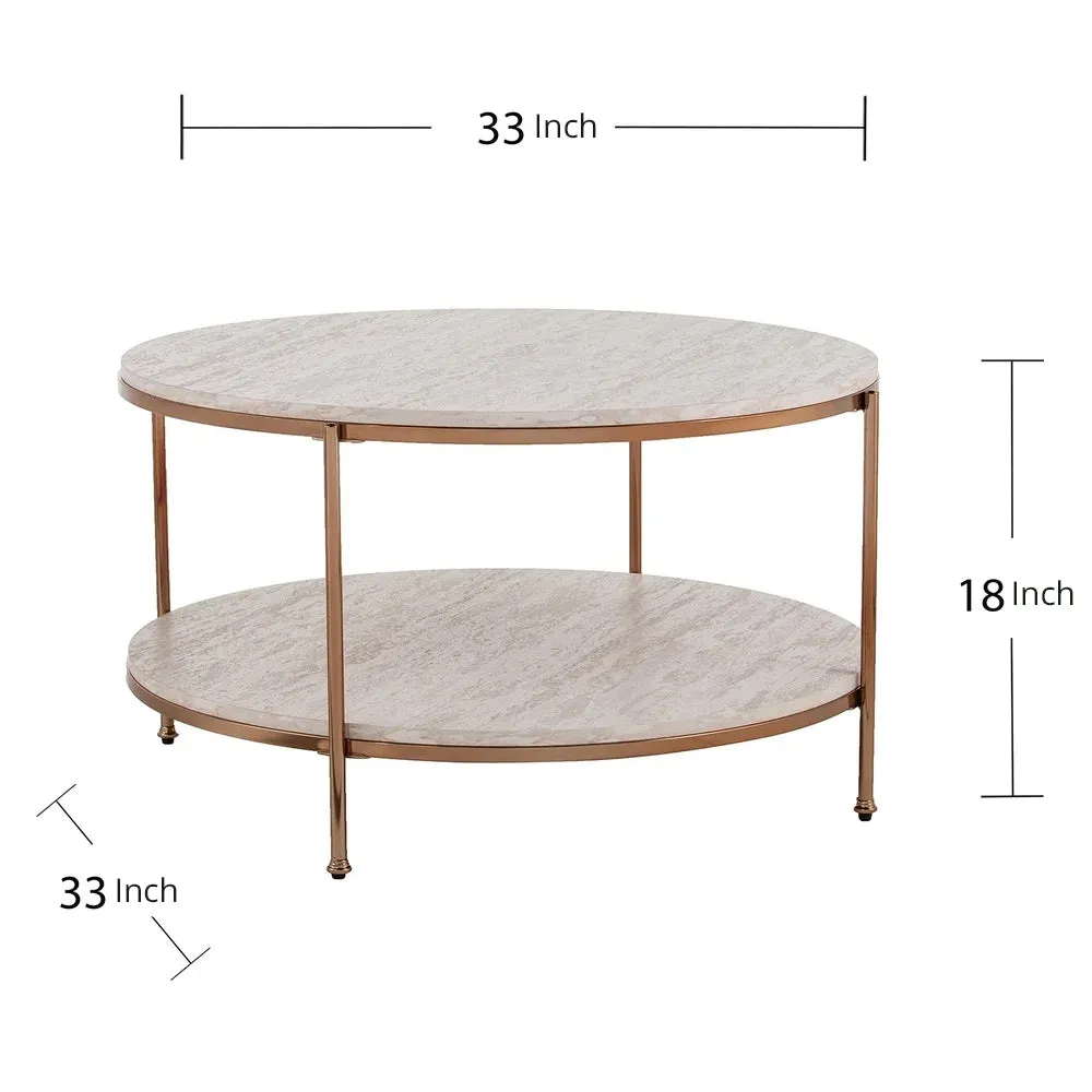 Round Metal Coffee Table In Shiny Rose Gold Edge