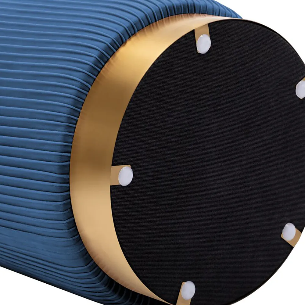 Round Plush Velvet Blue Ottoman / Pouffe Single Piece