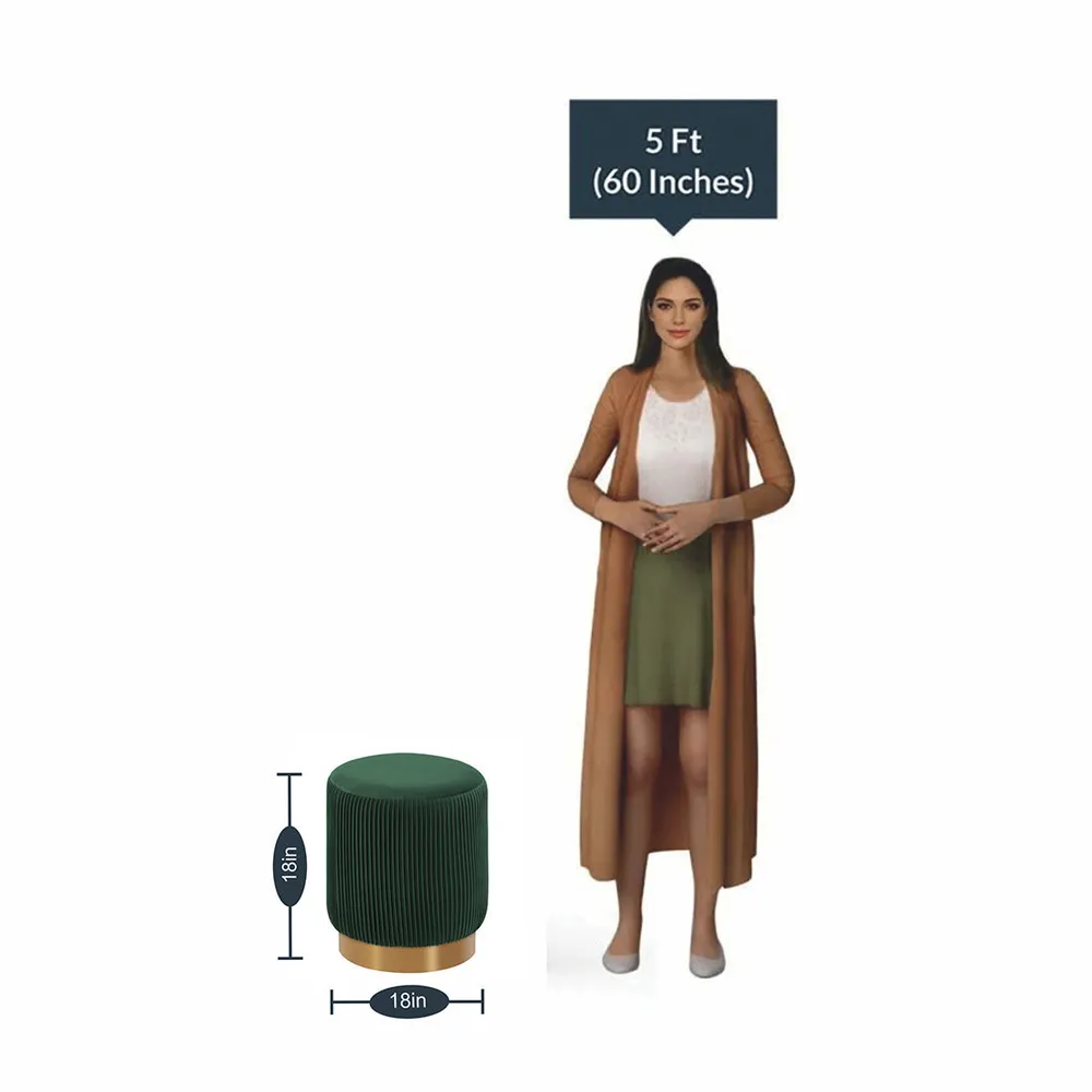 Round Plush Velvet Green Ottoman / Pouffe