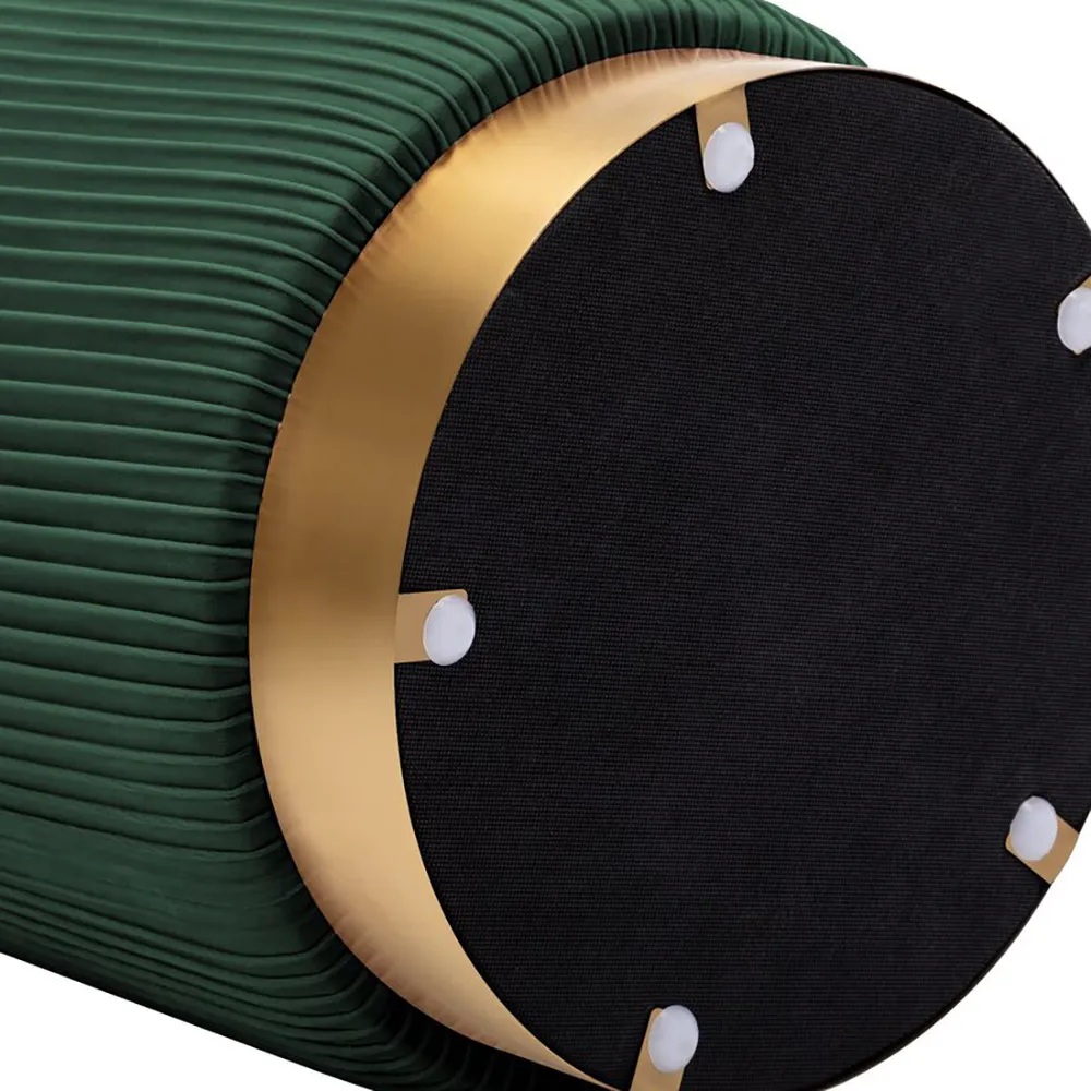 Round Plush Velvet Green Ottoman / Pouffe
