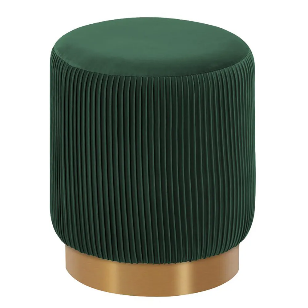 Round Plush Velvet Green Ottoman / Pouffe
