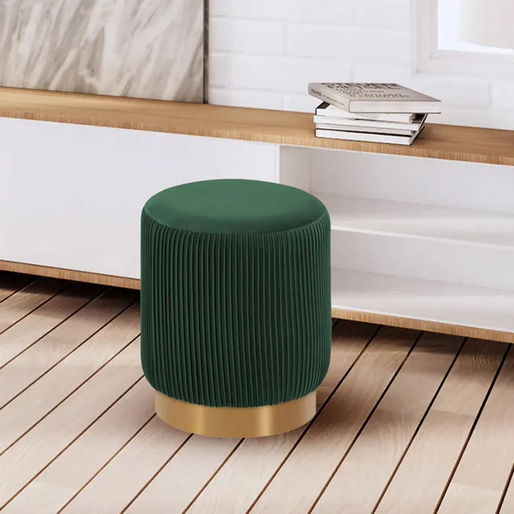 Round Plush Velvet Green Ottoman / Pouffe