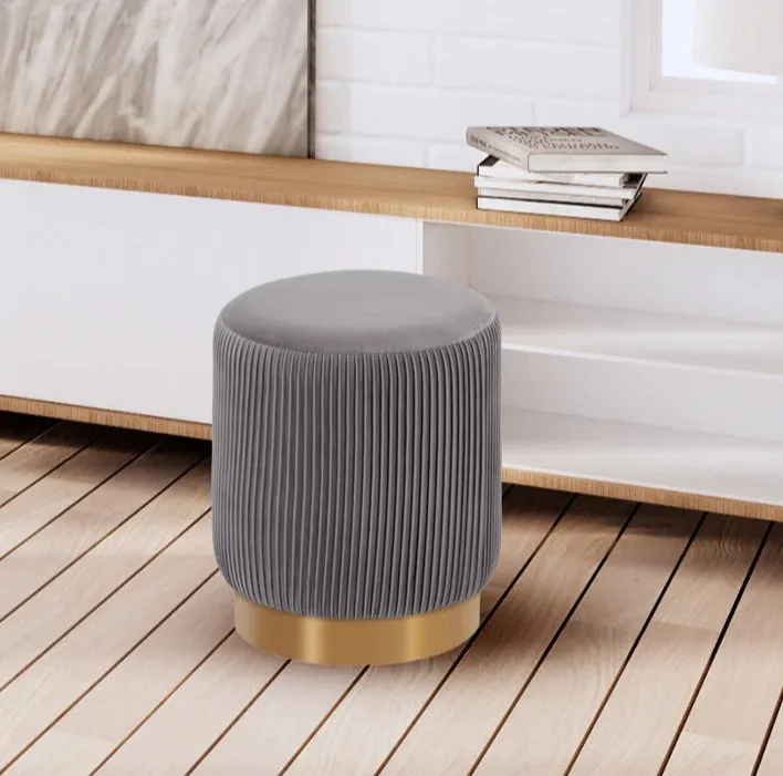 Round Plush Velvet Grey Ottoman / Pouffe Single Piece