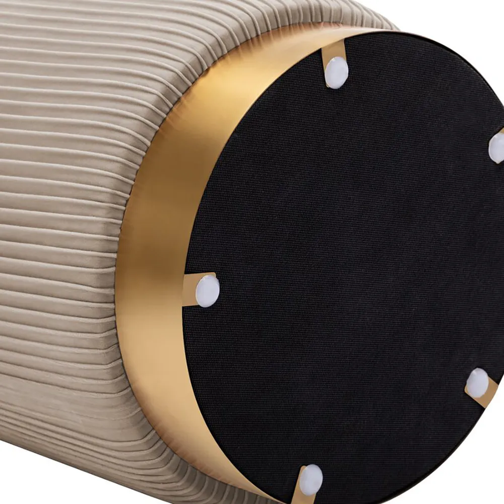 Round Plush Velvet Khaki Ottoman / Pouffe Single Piece