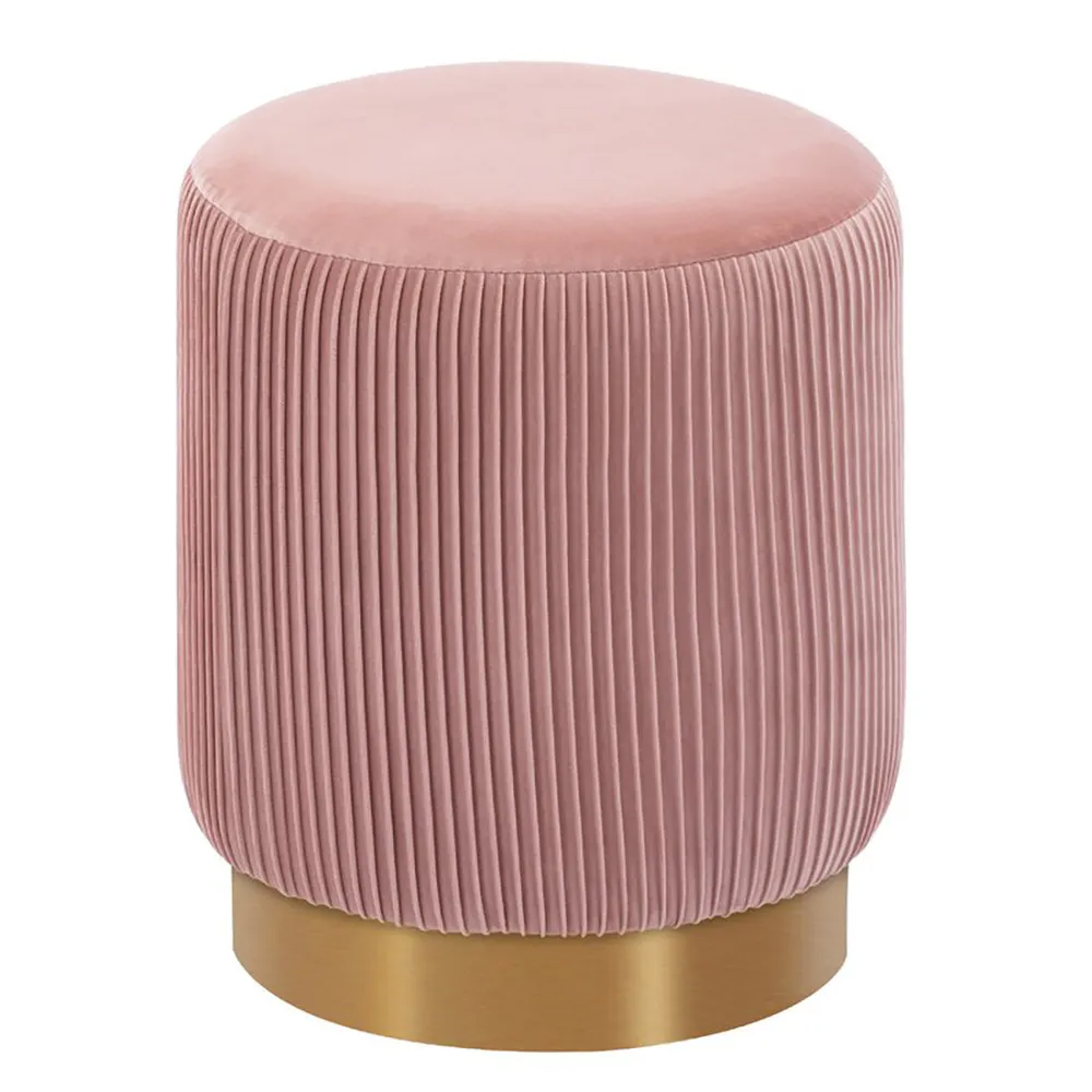 Round Plush Velvet Pink Ottoman / Pouffe