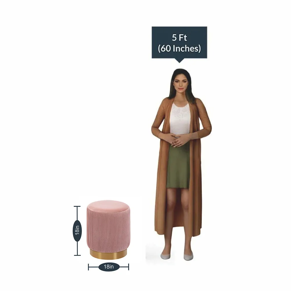 Round Plush Velvet Pink Ottoman / Pouffe