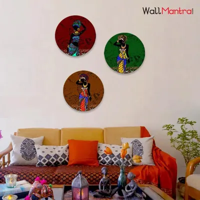 Round Shape African Girl Wall Painting &amp; Canvas Wall Art Set of 3
