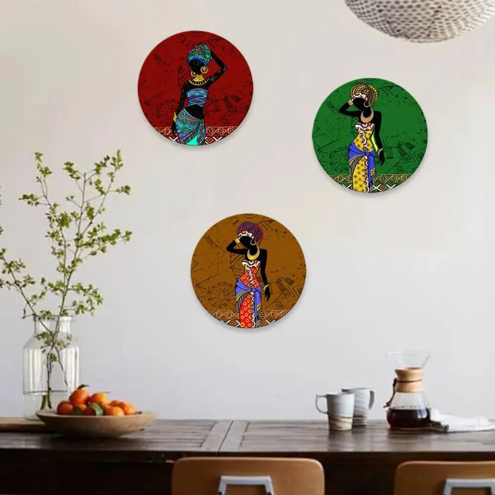 Round Shape African Girl Wall Painting &amp; Canvas Wall Art Set of 3