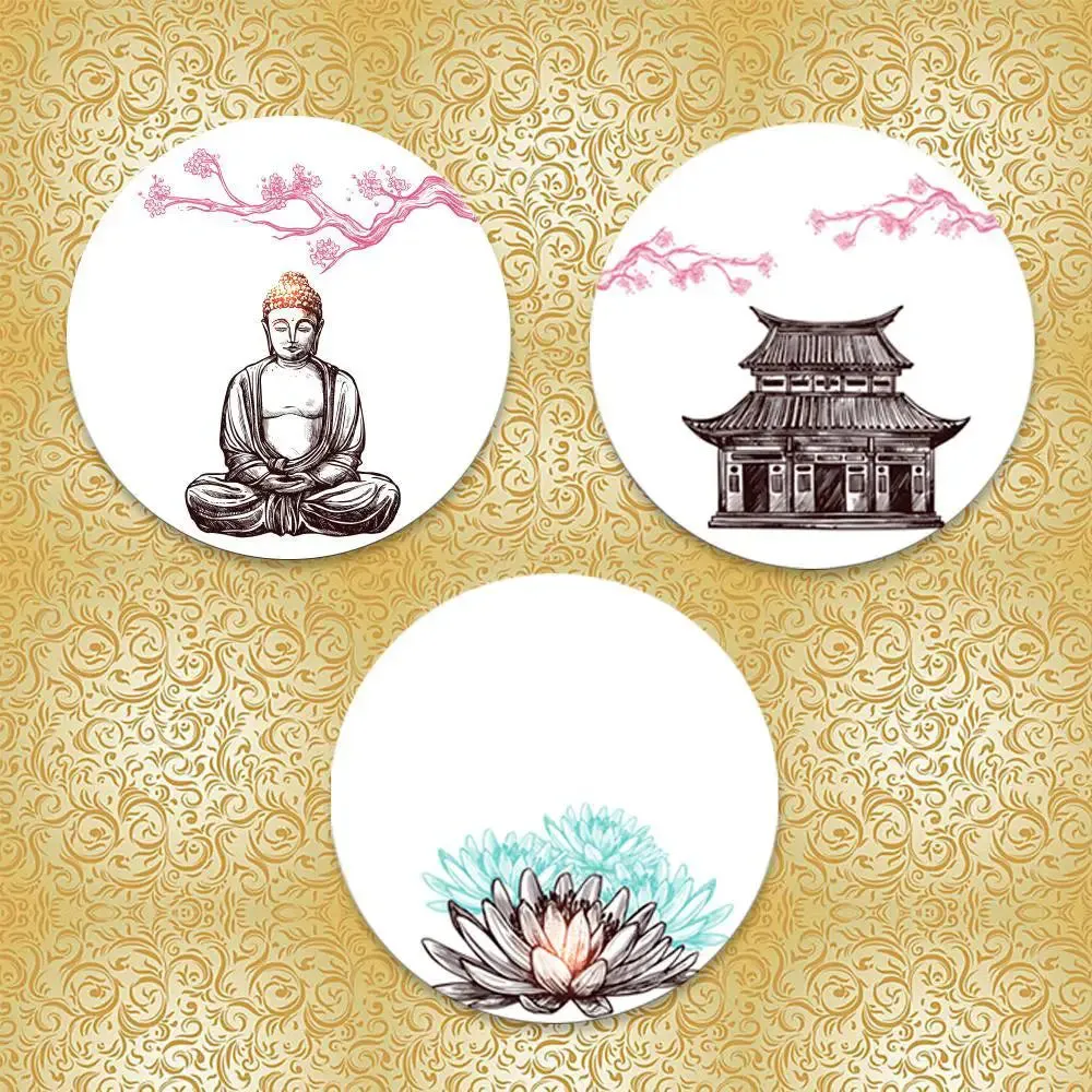 Round Shape Design Buddha Wall Painting & Canvas Wall Art Set of 3