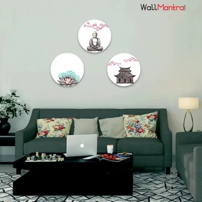 Round Shape Design Buddha Wall Painting &amp; Canvas Wall Art Set of 3