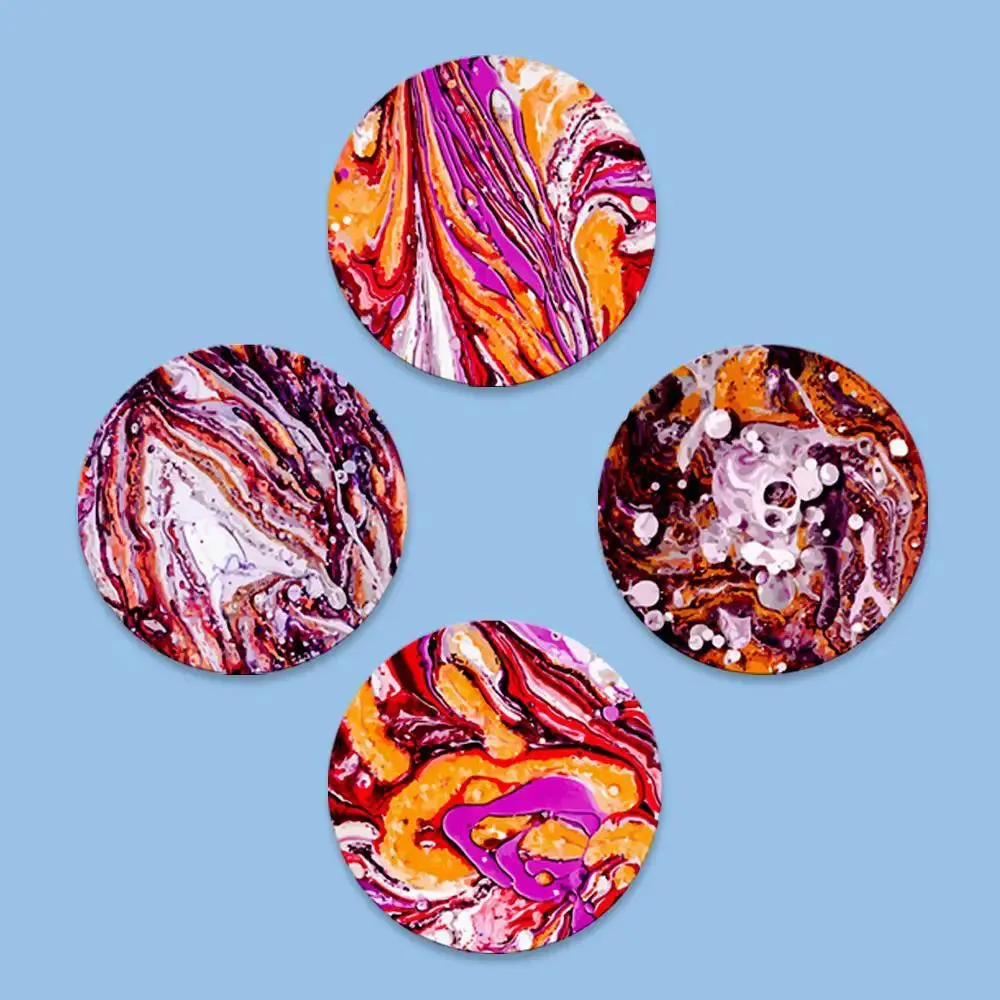 Round Shape Ebru Canvas wall Painting &amp; Art Set of 4