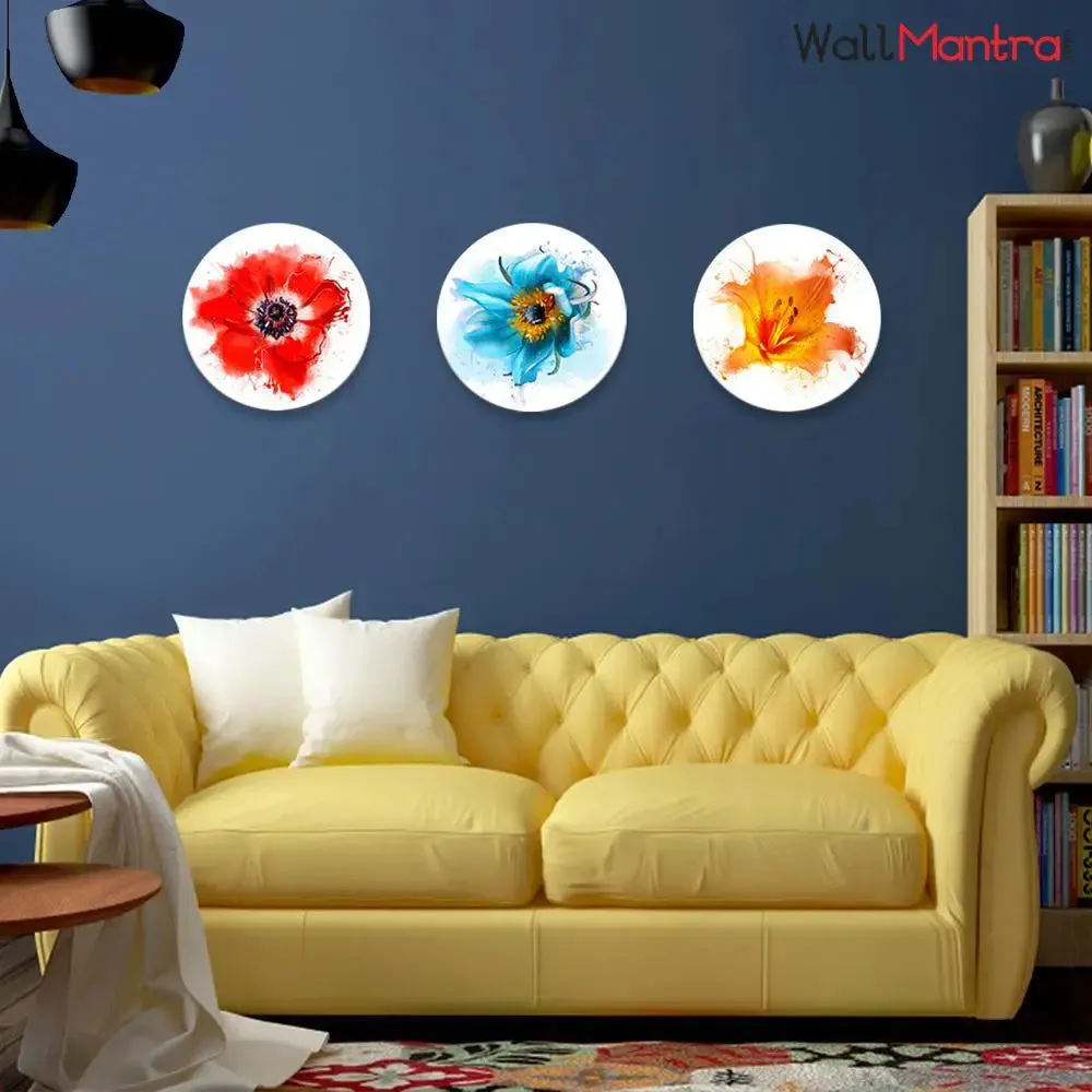 Round Shape Flower Canvas Wall Painting - 3 Pieces