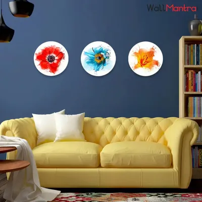 Round Shape Flower Canvas Wall Painting - 3 Pieces