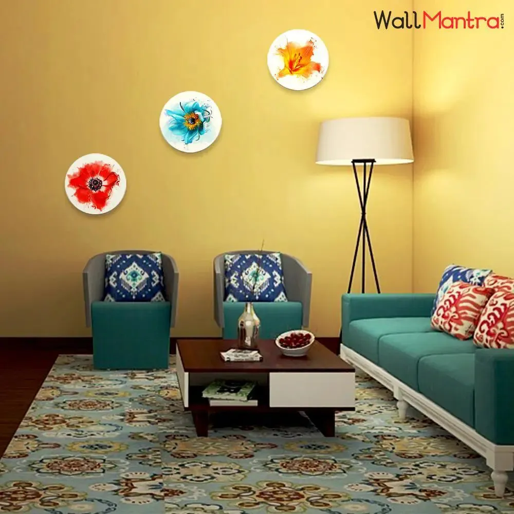 Round Shape Flower Canvas Wall Painting - 3 Pieces