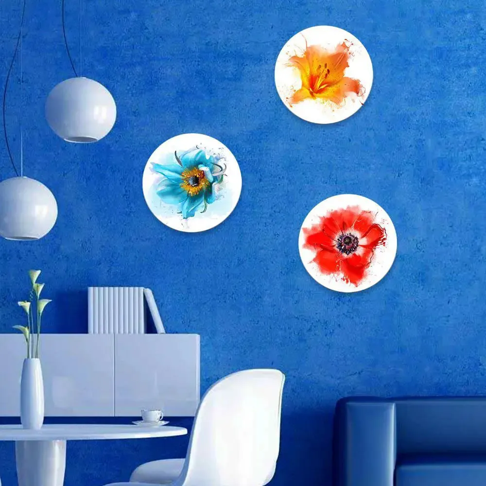 Round Shape Flower Canvas Wall Painting - 3 Pieces