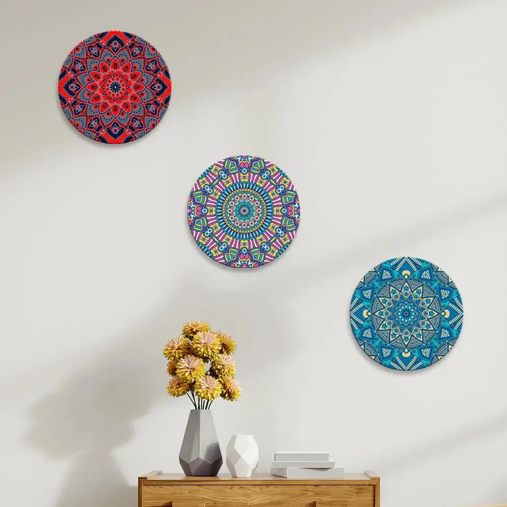 Round Shape Mandala Design Canvas wall Painting Set of 3