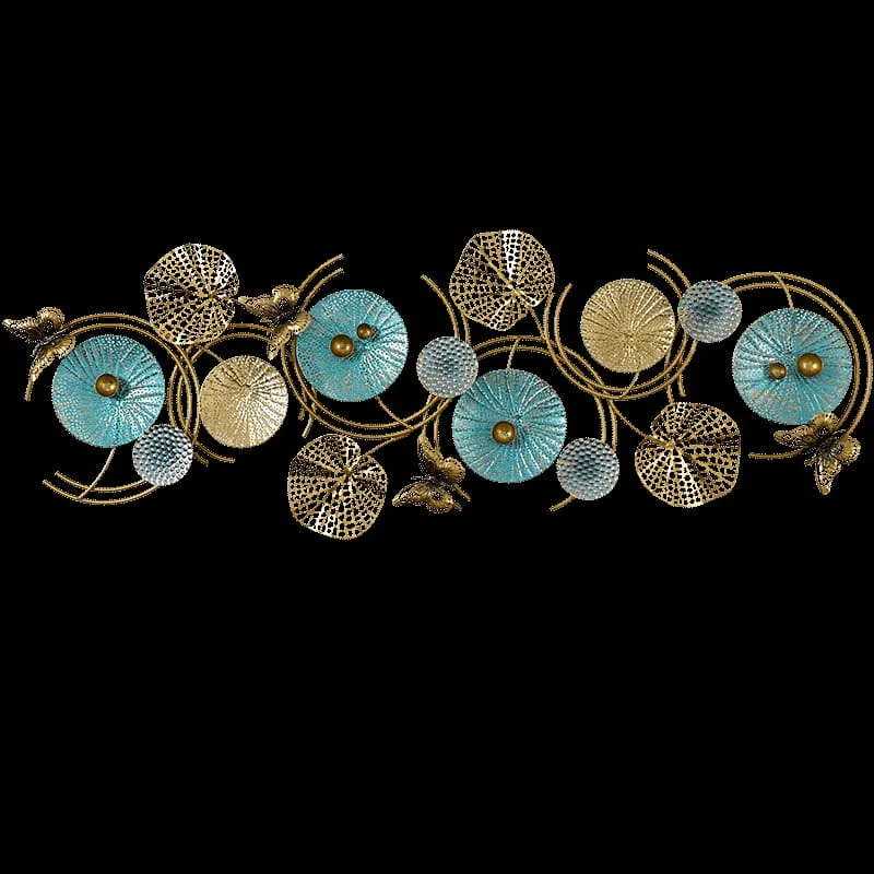 Round Shell Textured Golden &amp; Blue Abstract Metal Wall Art