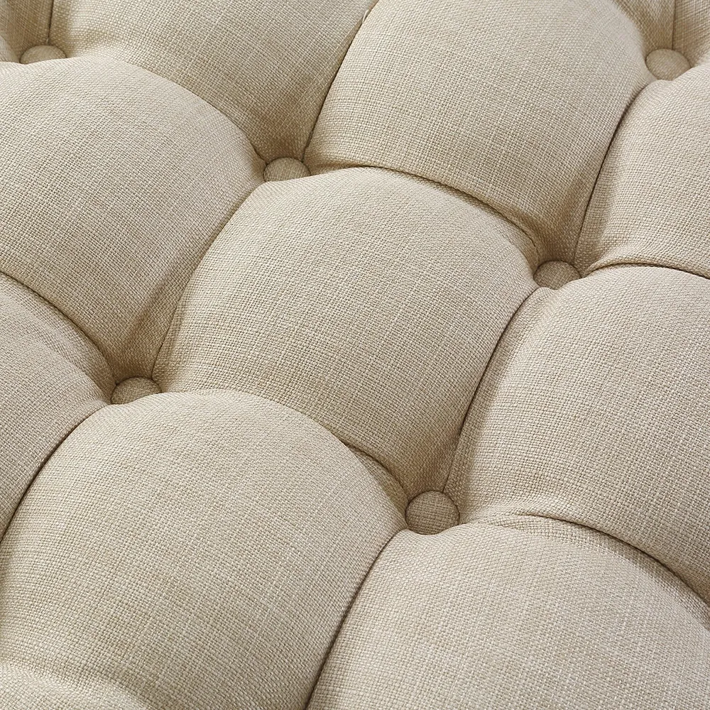 Round Velvet Tufted Solid Puffy Stool In Beige Single Piece