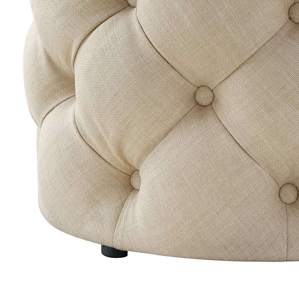 Round Velvet Tufted Solid Puffy Stool In Beige Single Piece