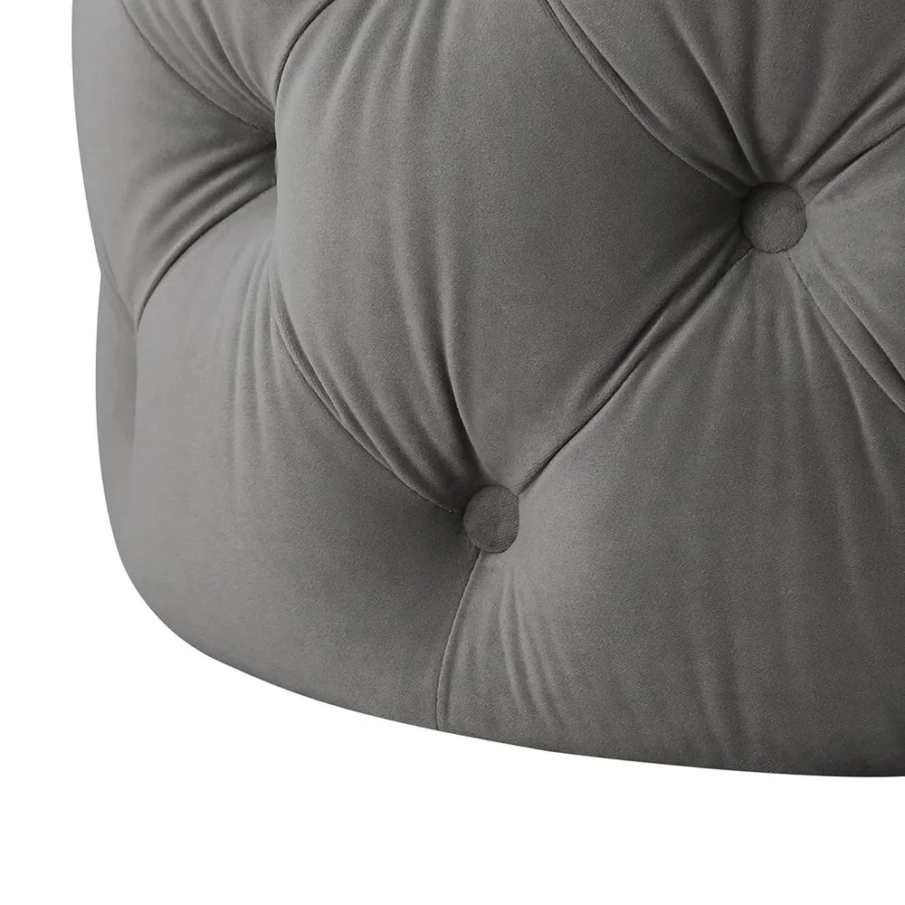 Round Velvet Tufted Solid Puffy Stool In Grey Single Piece