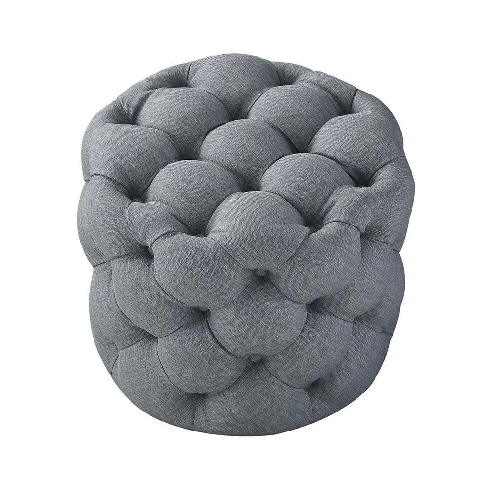 Round Velvet Tufted Solid Puffy Stool In Light Grey