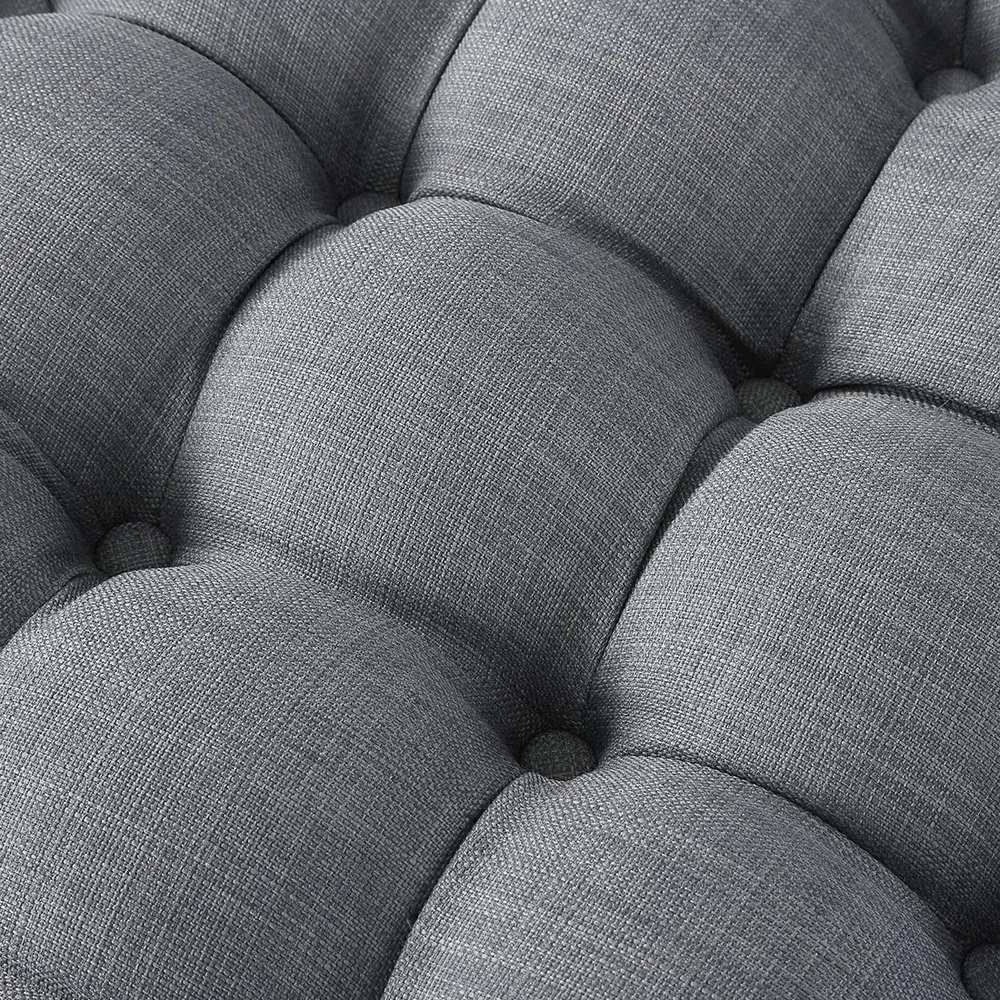 Round Velvet Tufted Solid Puffy Stool In Light Grey