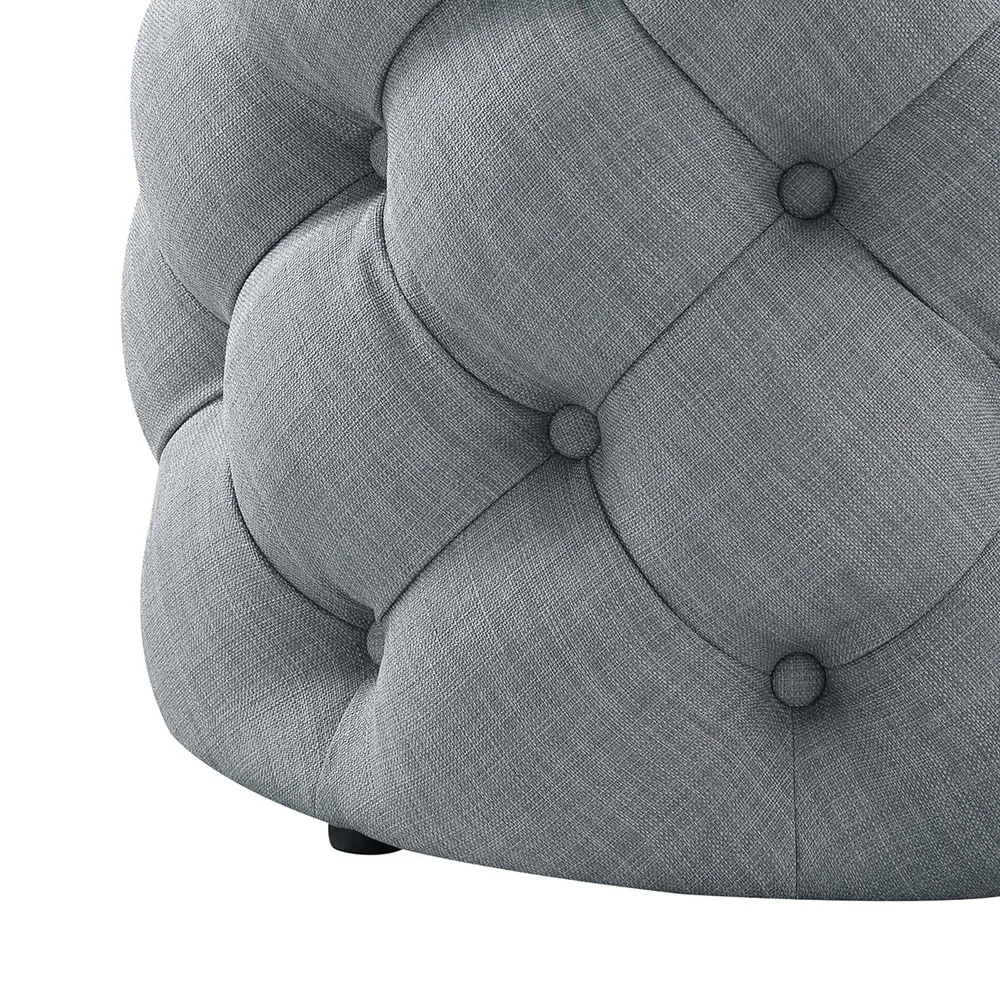 Round Velvet Tufted Solid Puffy Stool In Light Grey