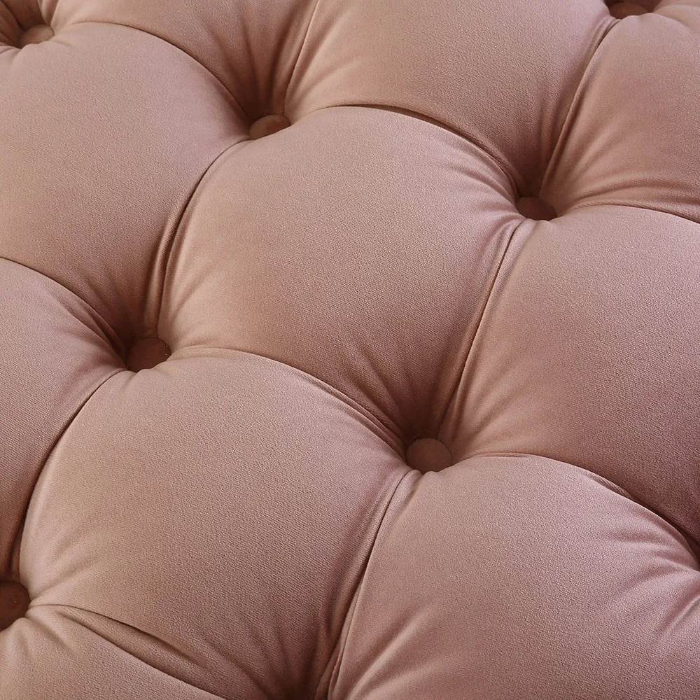 Round Velvet Tufted Solid Puffy Stool In Pink Single Piece