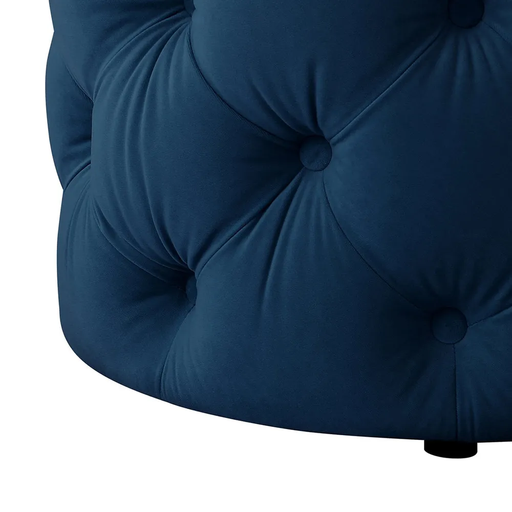 Round Velvet Tufted Solid Puffy Stool In Royal Blue