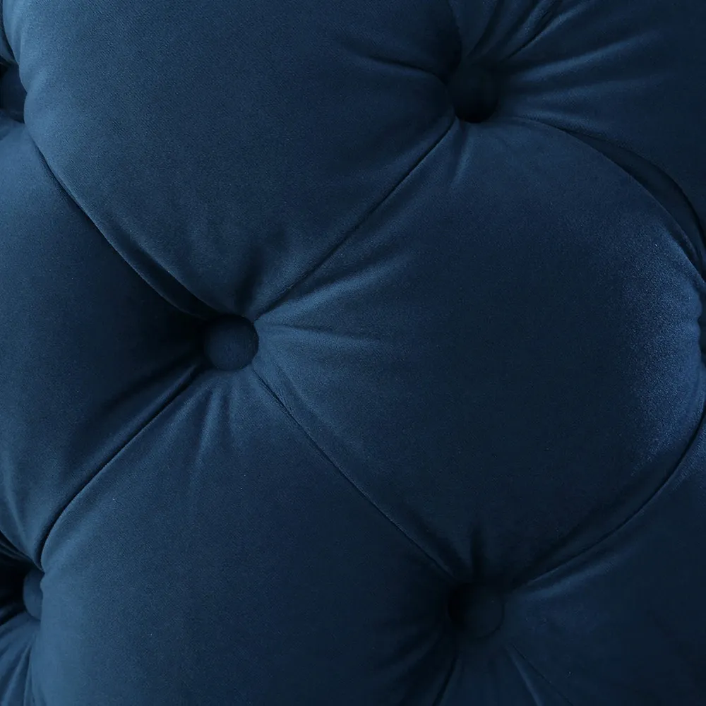 Round Velvet Tufted Solid Puffy Stool In Royal Blue