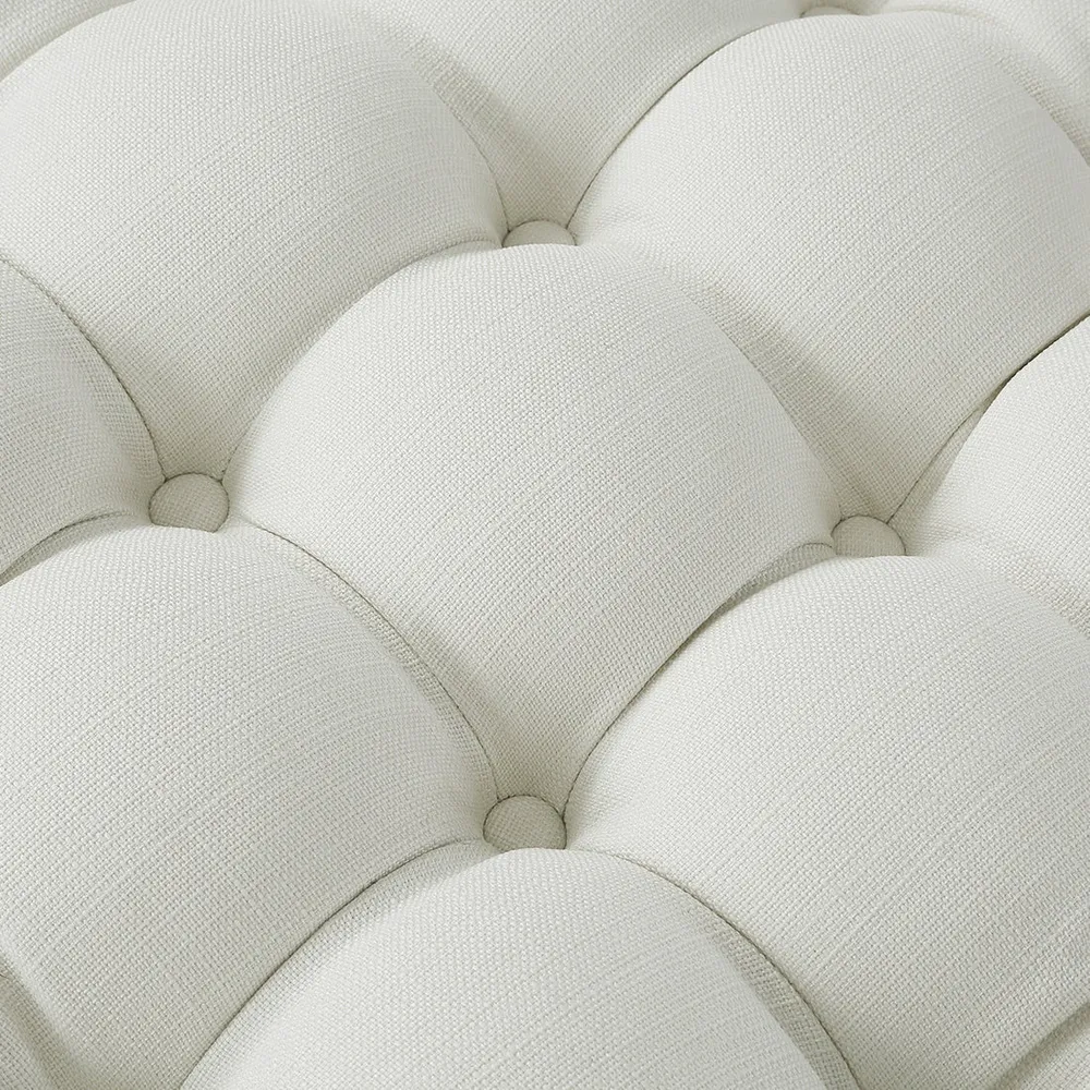 Round Velvet Tufted Solid Puffy Stool In White Single Piece